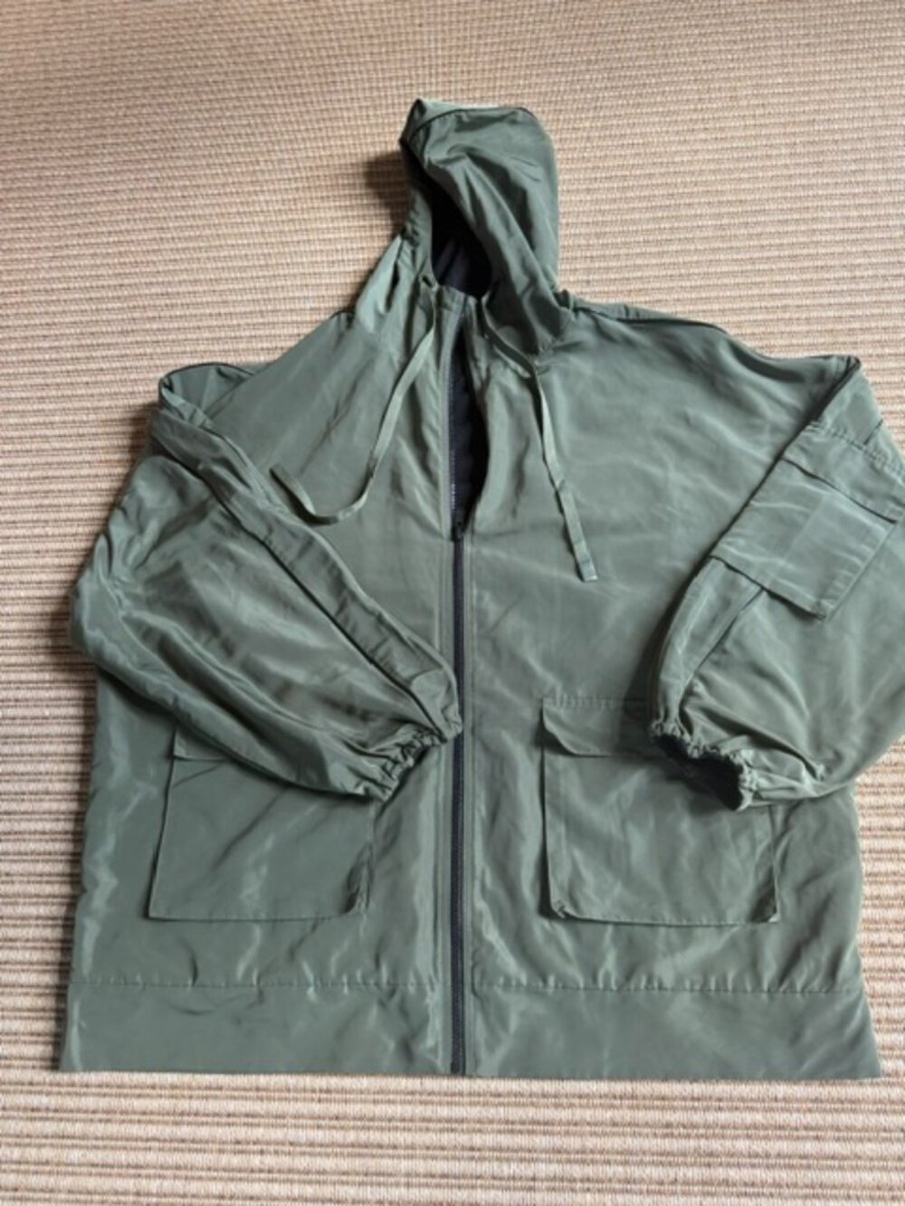 Alo Yoga Legion Reversible Hooded Jacket Olive Green Black Fleece Oversized Sz